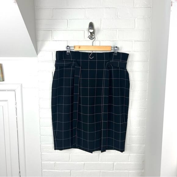 Liz Claiborne Career Black Windowpane Tie Waist Skirt Size 14 - Picture 1 of 6